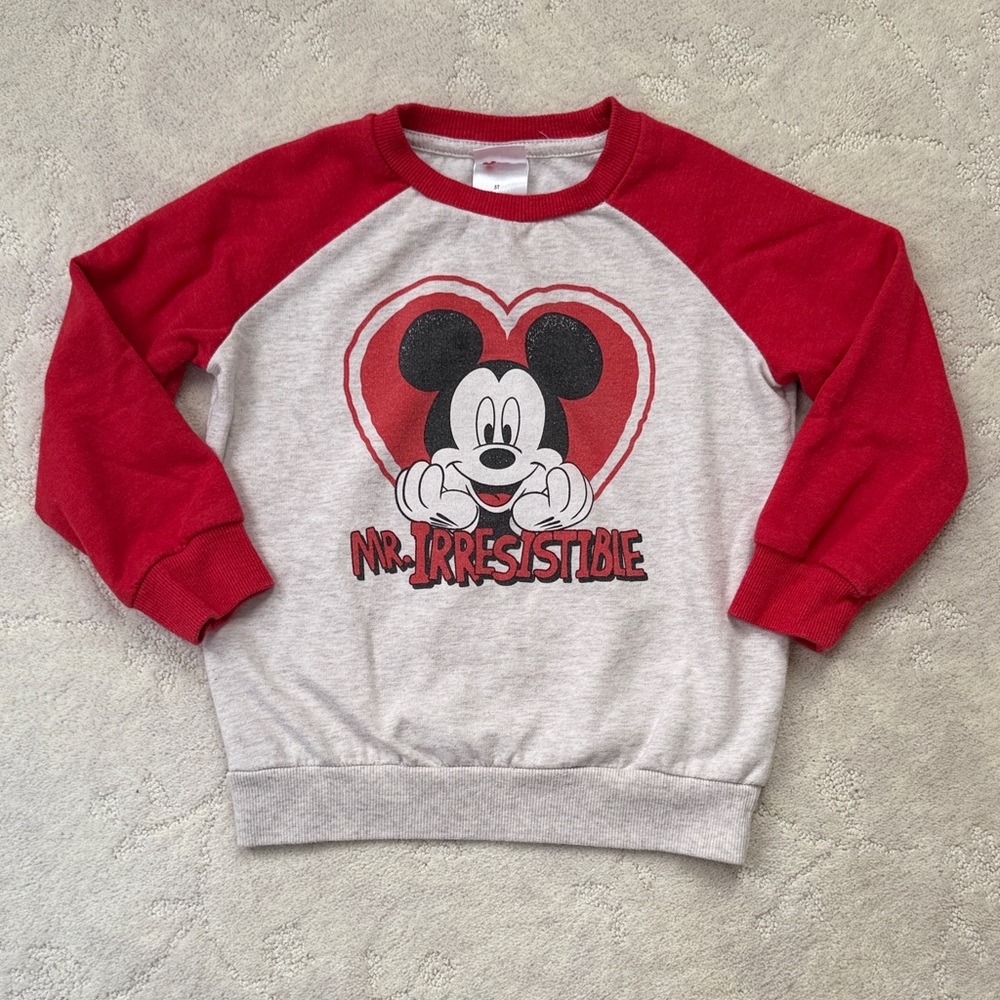 5T Disney Mickey Mouse Red and Gray Baseball Sweatshirt, Used
